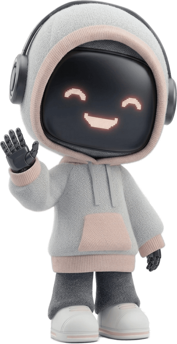 Cakai mascot with headphones waving
